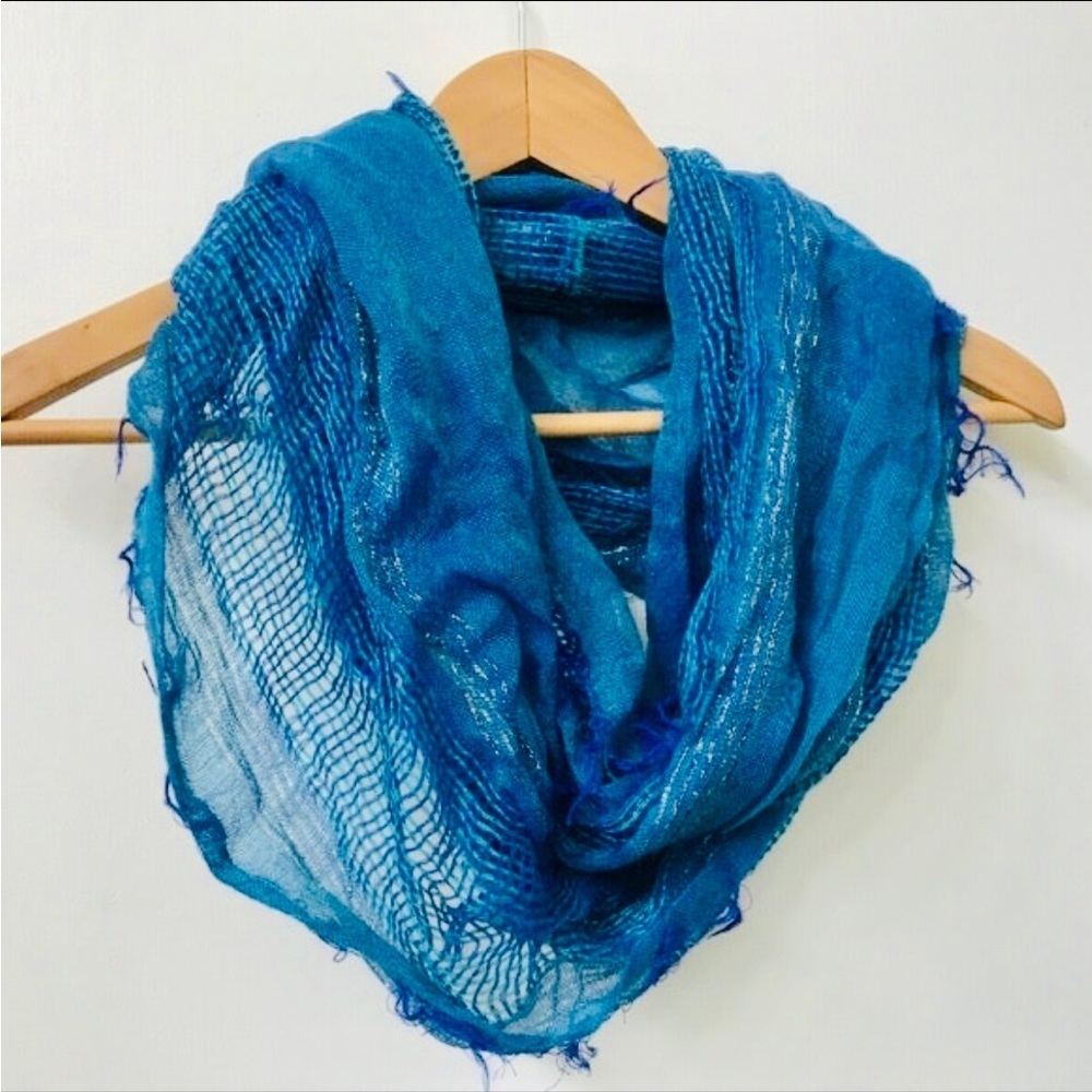 Blue Metallic Loose Weave Bohemian Style Infinity Scarf